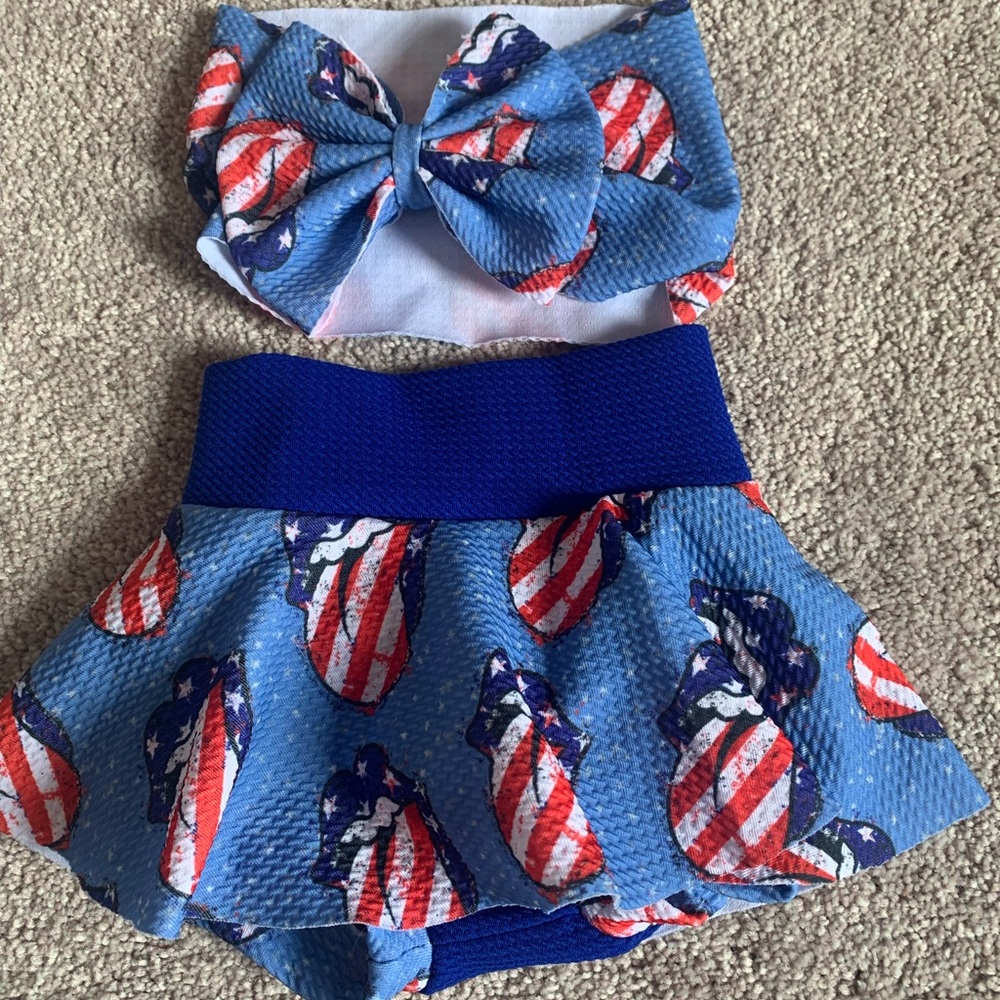 Skirted Bummies 6/9mon w headwrap